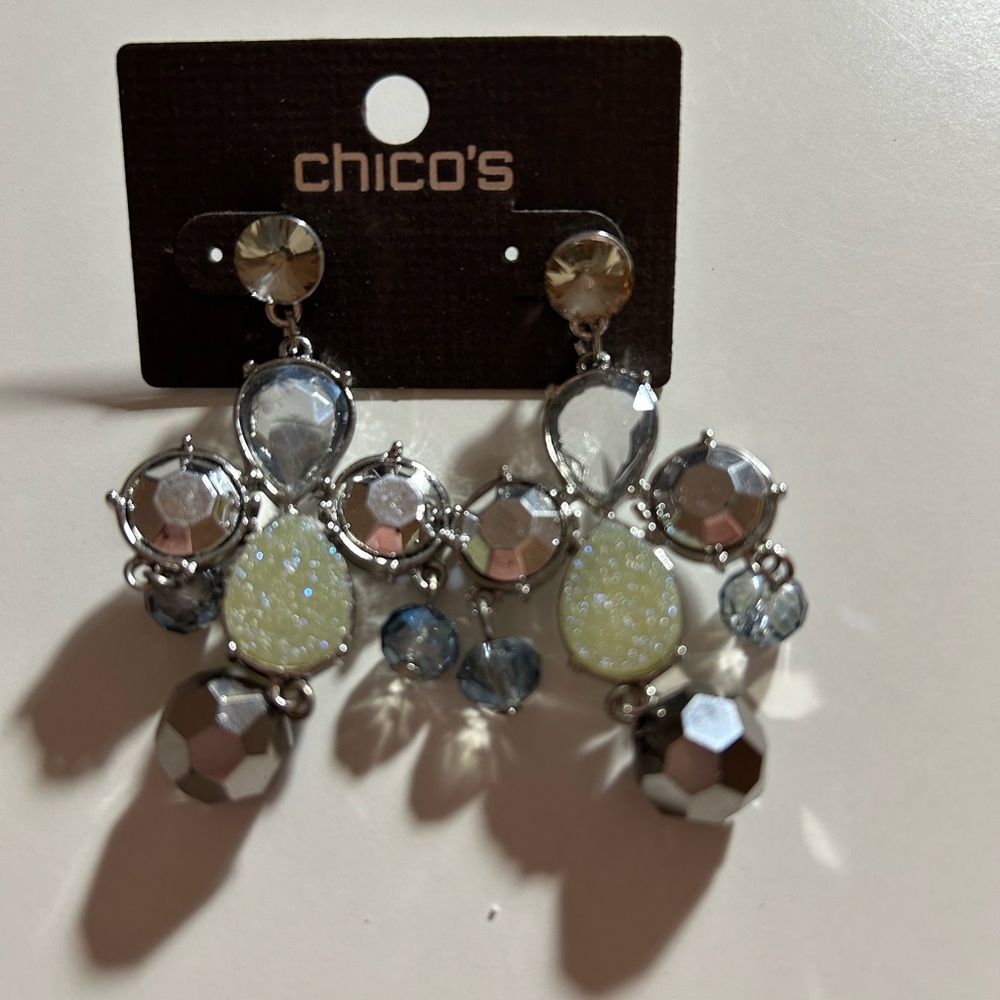 NWT Chico's Crystal and Silver Dangle Earrings